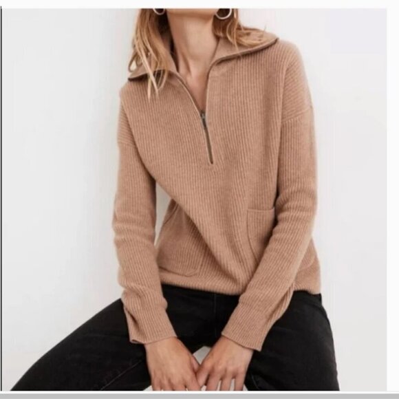 Madewell Glenbrook Half-Zip Pullover Wool Sweater in Camel Tan XS Casual Minimal - Picture 4 of 8